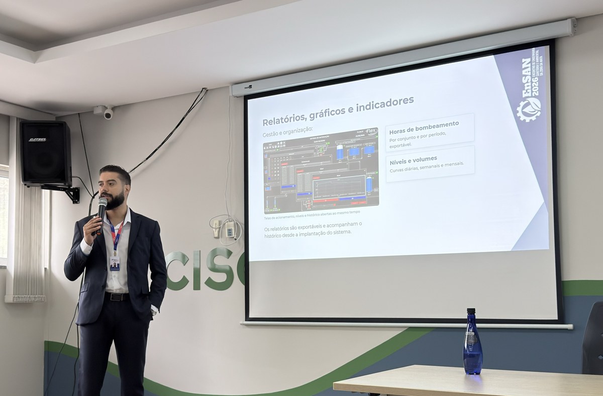 Lucas Kiffer Kuster, da Flex, durante a palestra no EnSAN 2026