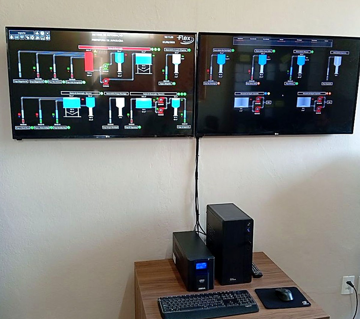 Figura 2: Centro de controle na Prefeitura de Japaraíba — o supervisório do Sistema ControlFlex com todas as estações em tempo real.