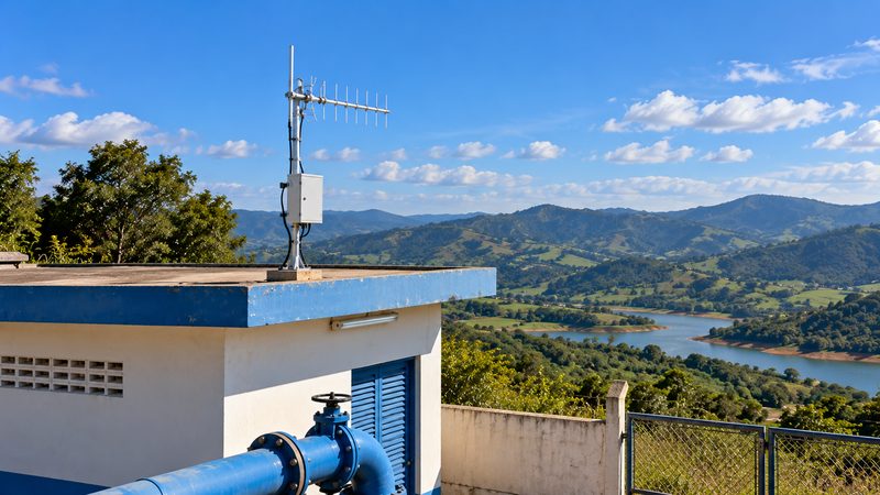 Ilustração de antena Yagi pequena no telhado de uma casa de bombas